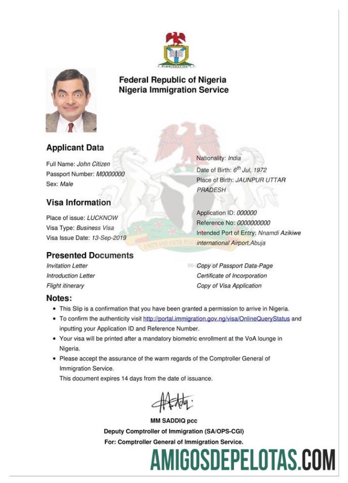 NIGERIA E Visa exemplo real